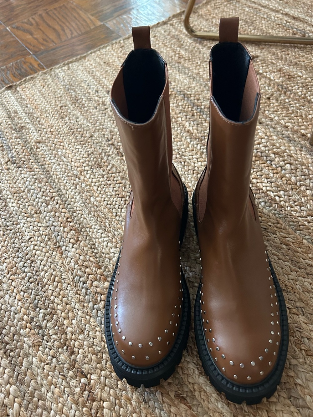 New Anthropologie Bibi Lou studded brown leather boots 41